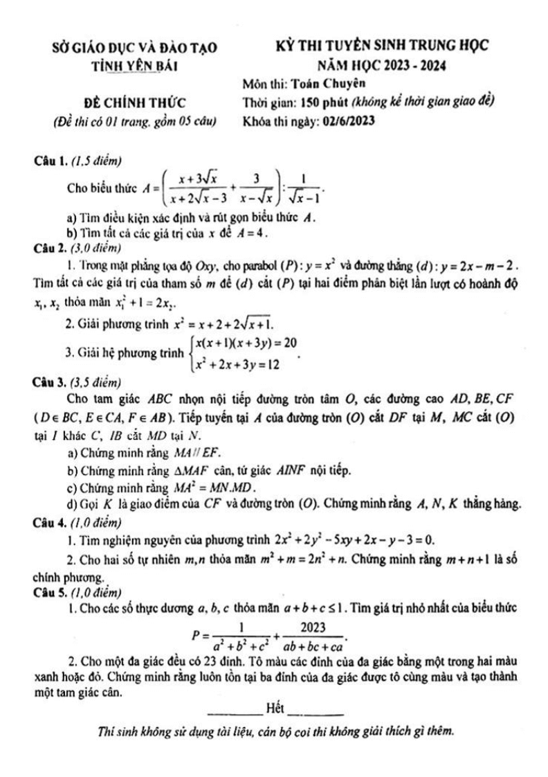 de-thi-vao-lop-10-mon-toan-chuyen-yen-bai-nam-2023